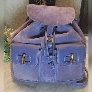 Gucci Bamboo Leather Suede Backpack - Periwinkle Color 💜💙 EUC